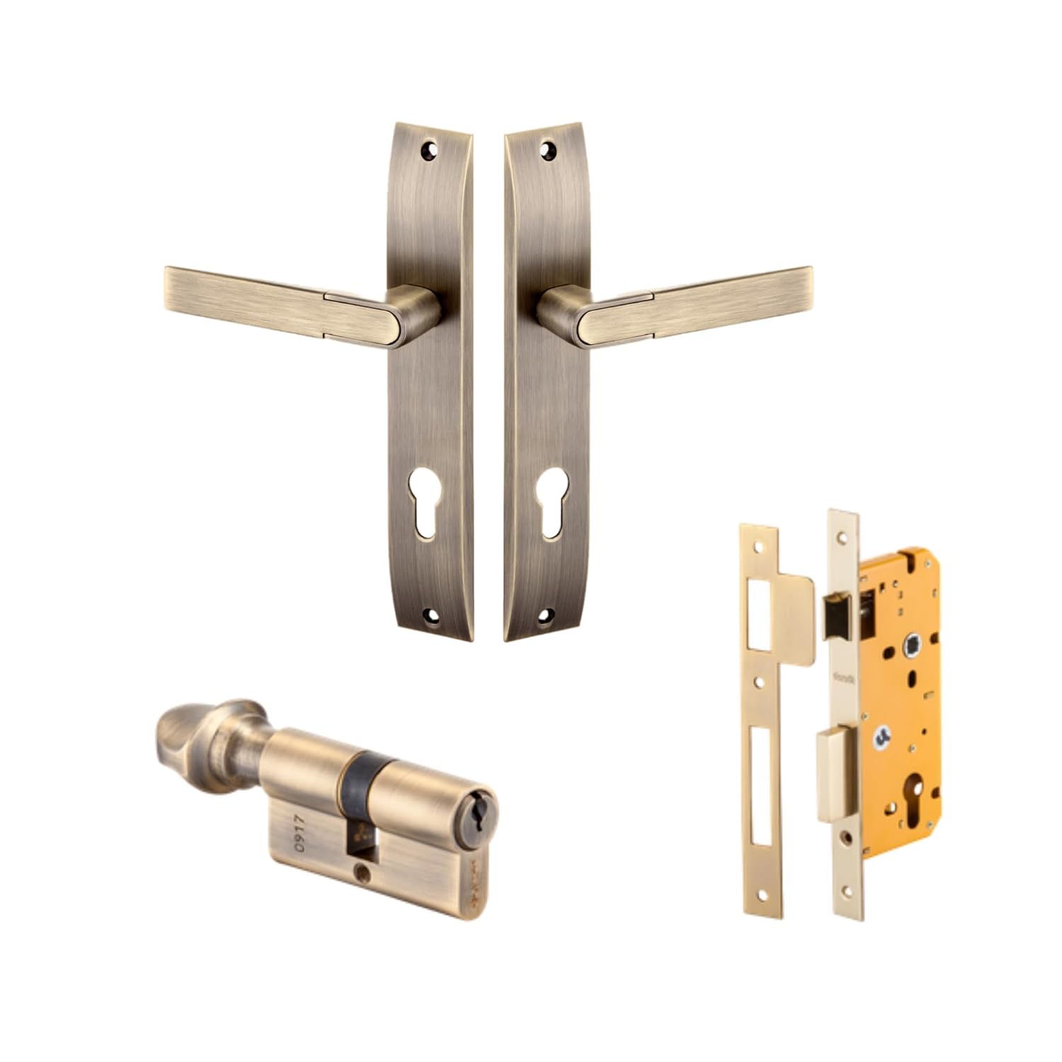 Tulip Mortise Lockset - Main Door Lock Handle Set | 10" Plate, Key and Knob Cylinder Lock (60mm) | Mortise Lockset Main Door and Doors 3 Keys, Antique - Image 6