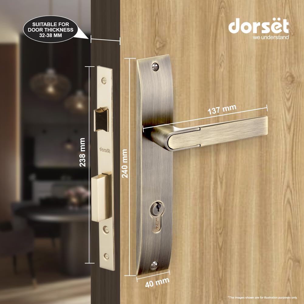 Tulip Mortise Lockset - Main Door Lock Handle Set | 10" Plate, Key and Knob Cylinder Lock (60mm) | Mortise Lockset Main Door and Doors 3 Keys, Antique - Image 5