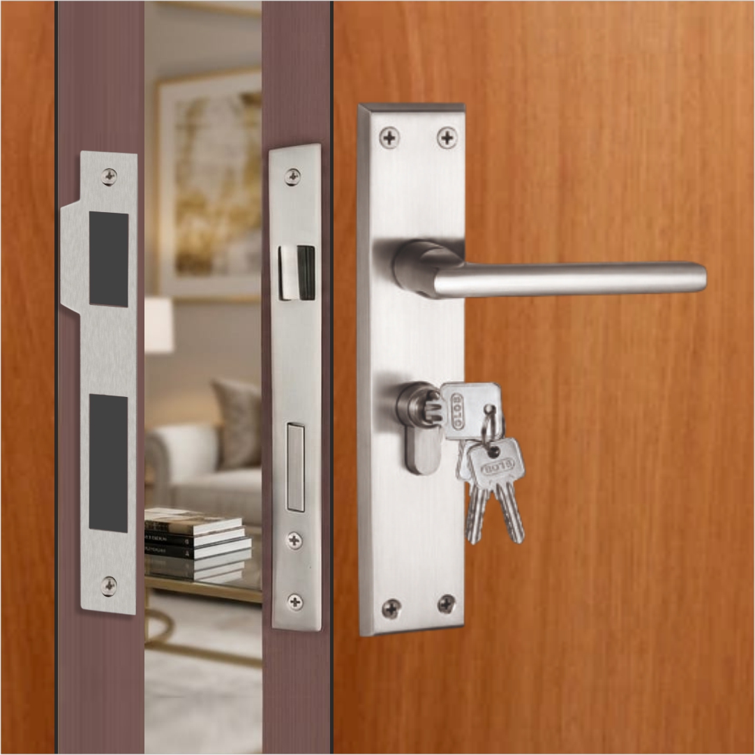 Mortise Lockset Model No. 1159 – Main Door Lock Handle Set | 8"/10″ Plate, Key and Knob Cylinder Lock (60mm) | Mortise Lockset Main Door and Doors 3 Keys, Antique