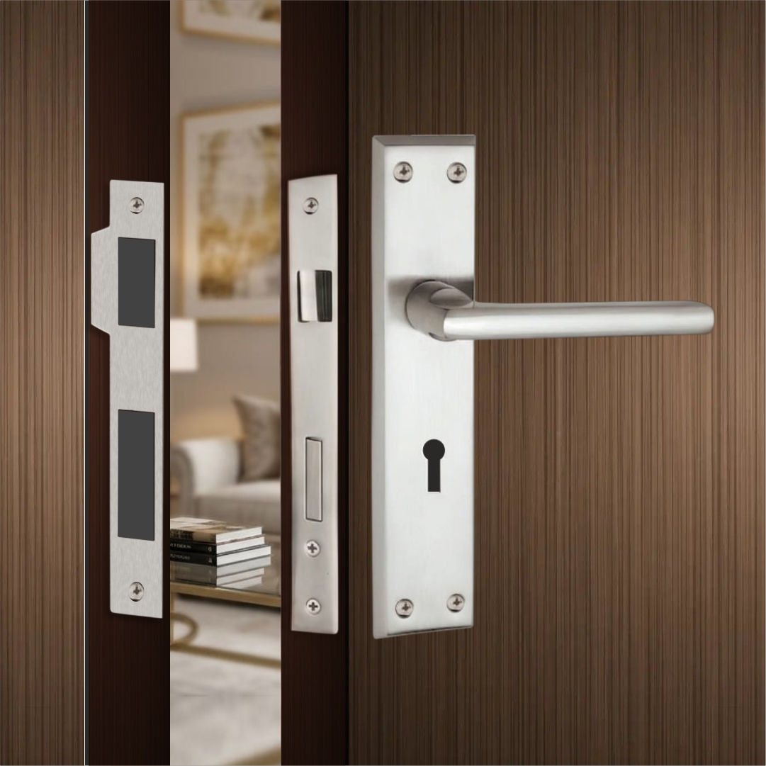 Camellia Mortise Lockset – Main Door Lock Handle Set | 10″ Plate, Key and Knob Cylinder Lock (60mm) - Image 3