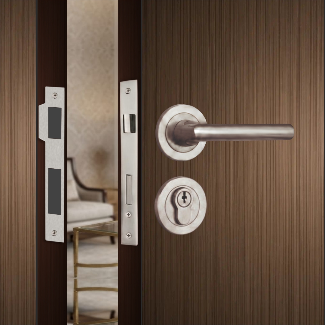 Camellia Mortise Lockset – Main Door Lock Handle Set | 10″ Plate, Key and Knob Cylinder Lock (60mm) - Image 5