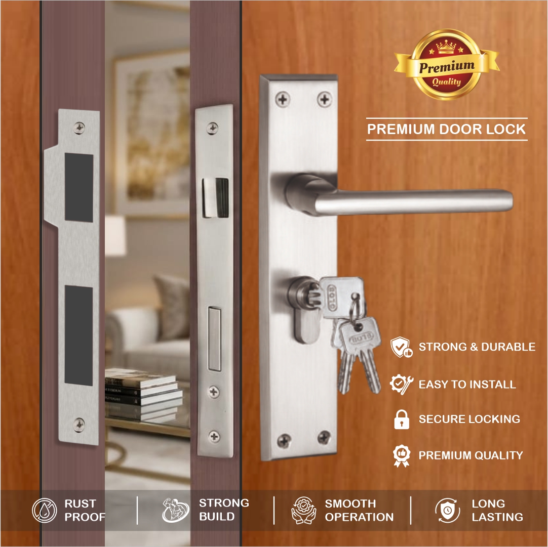 Mortise Lockset Model No. 1159 – Main Door Lock Handle Set | 8"/10″ Plate, Key and Knob Cylinder Lock (60mm) | Mortise Lockset Main Door and Doors 3 Keys, Antique - Image 2
