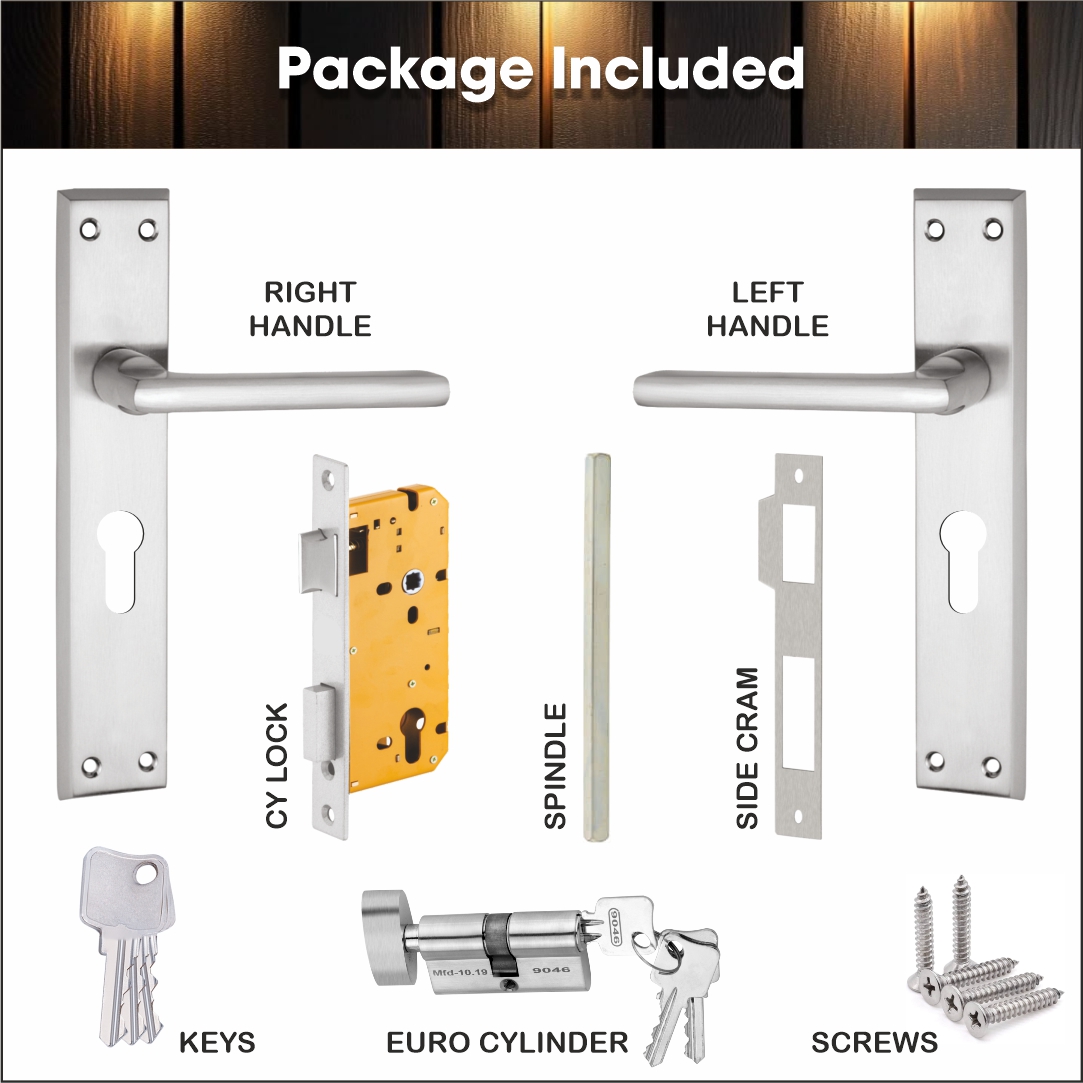 Camellia Mortise Lockset – Main Door Lock Handle Set | 10″ Plate, Key and Knob Cylinder Lock (60mm) - Image 4