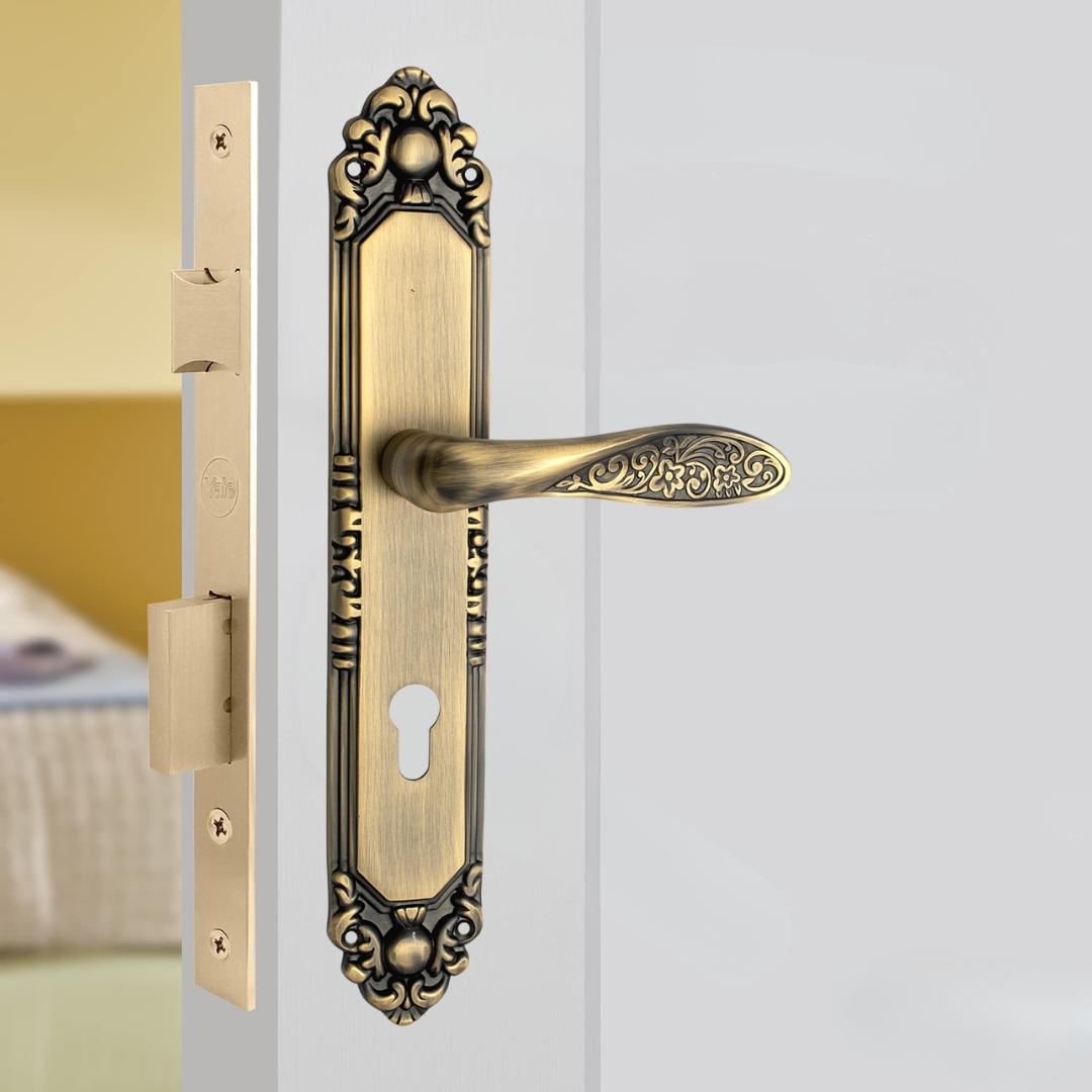 Magnolia Mortise Lockset – Main Door Lock Handle Set | 9″ Plate, Key and Knob Cylinder Lock (60mm) | Mortise Lockset Main Door and Doors 3 Keys, Antique