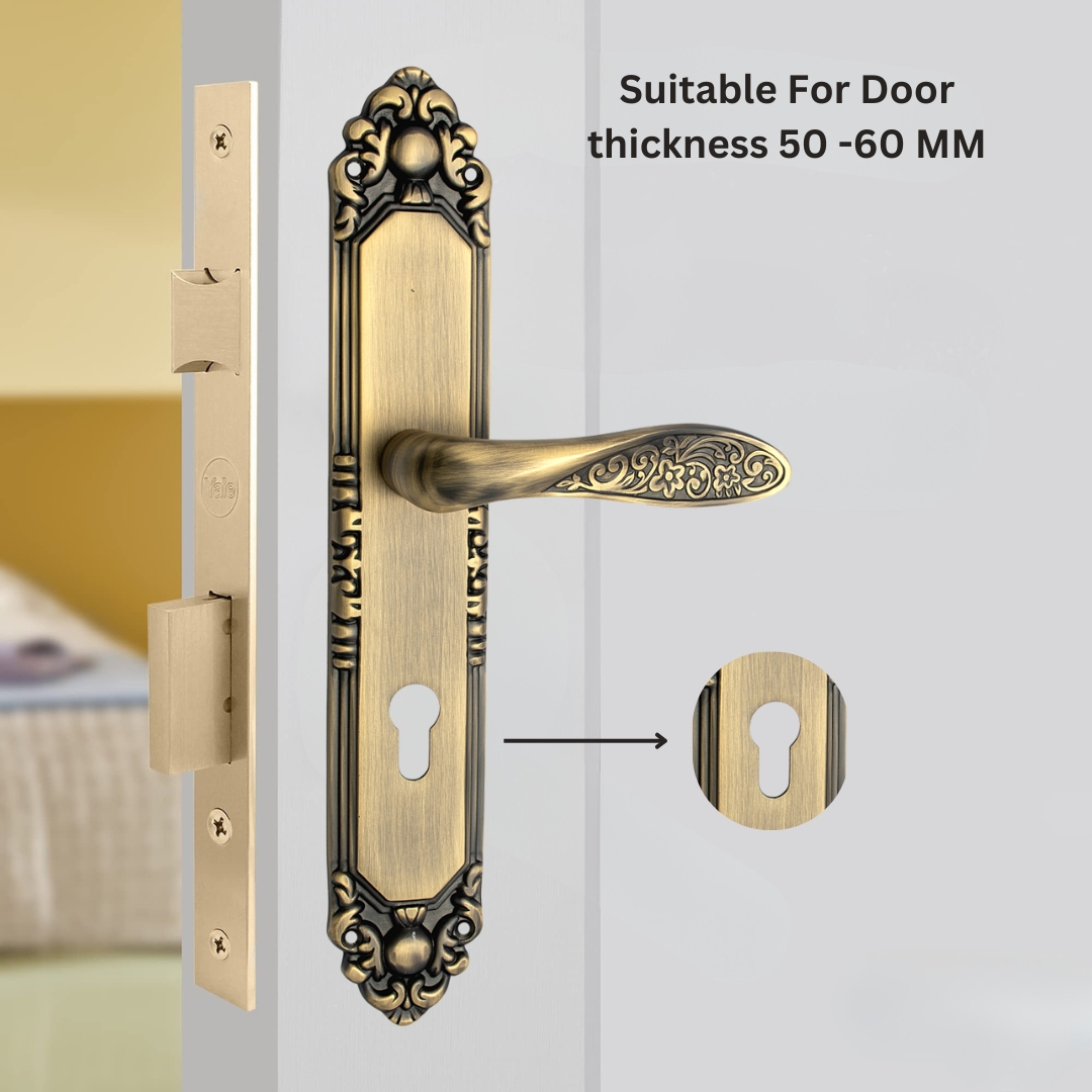 Magnolia Mortise Lockset – Main Door Lock Handle Set | 9″ Plate, Key and Knob Cylinder Lock (60mm) | Mortise Lockset Main Door and Doors 3 Keys, Antique - Image 3