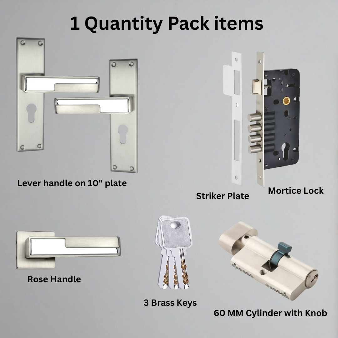 Georgia Mortise Lockset – Main Door Lock Handle Set | 7″ Plate, Key and Knob Cylinder Lock (60mm) | Mortise Lockset Main Door and Doors 3 Keys, Antique - Image 3